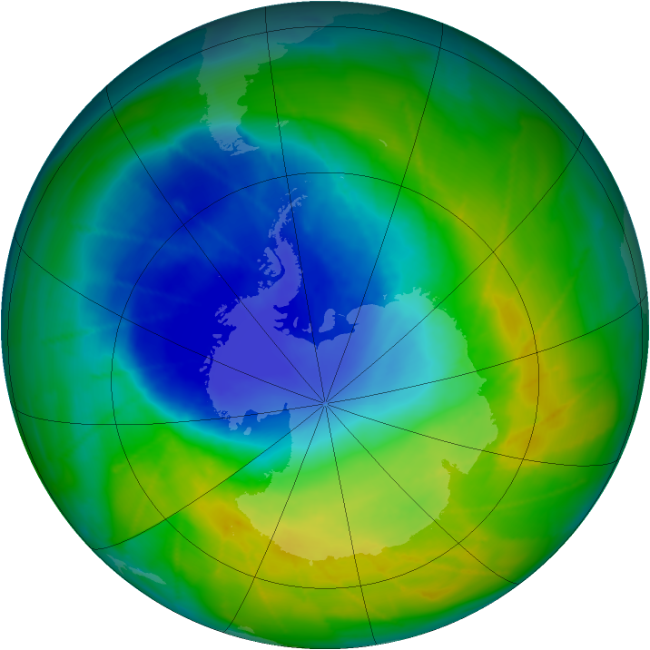 Antarctic ozone map for 23 November 2009